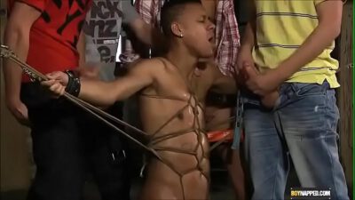 bondage boy suck three cocks