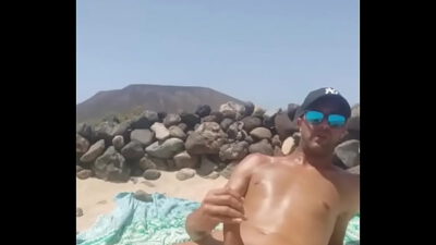 Jerking off at nude beach in Canarias