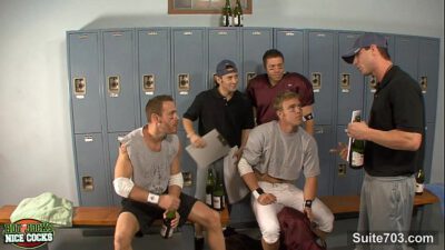Threesome jocks in locker room