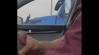 Trucker gives thumbs up after seeing cock