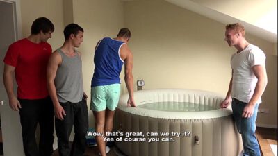 Four guys fuck bareback at WilliamHiggins Wank Party