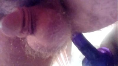 Tiny cock boy rides big dildo