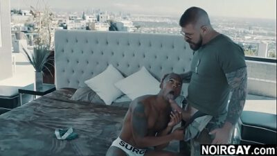 Angry muscle gay daddy teaches his black gay neigbours a lesson – interracial gay threesome sex