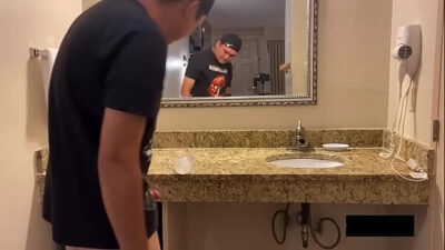 Dicking down fleshlight in motel bathroom