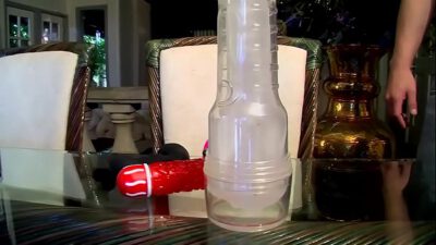 Gay jock anally playing during solo fleshlight plowing