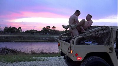 Horny soldiers having a fun time out in the battlefield