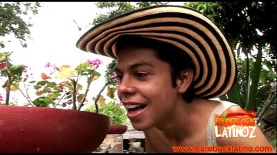 Latin twink bareback spitroasted outside